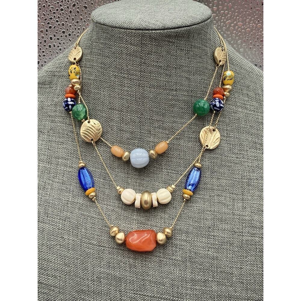 Chico’s Necklace light Multi Strands Fish Wire Glass Plastic Metal Beads